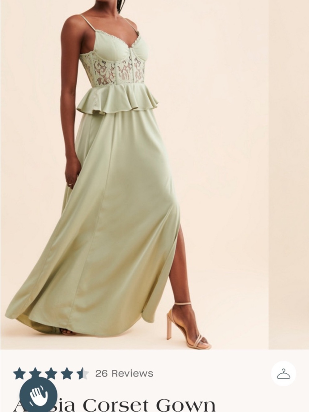 Sage Lace Peplum Maxi Dress — Spaghetti Strap Corset Bodice, Slit Formal / Bride